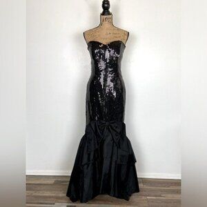 Nadine Sequin 80s 90s Vintage Gown Formal Dress Mermaid Size 13 Jr Black Whimsy